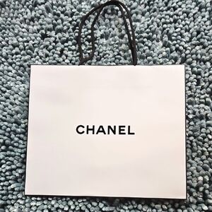 CHANEL Classic White Bag with Black Logo